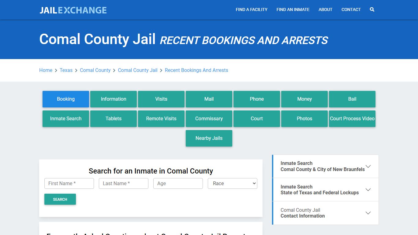 Comal County Jail Recent Bookings And Arrests - Jail Exchange